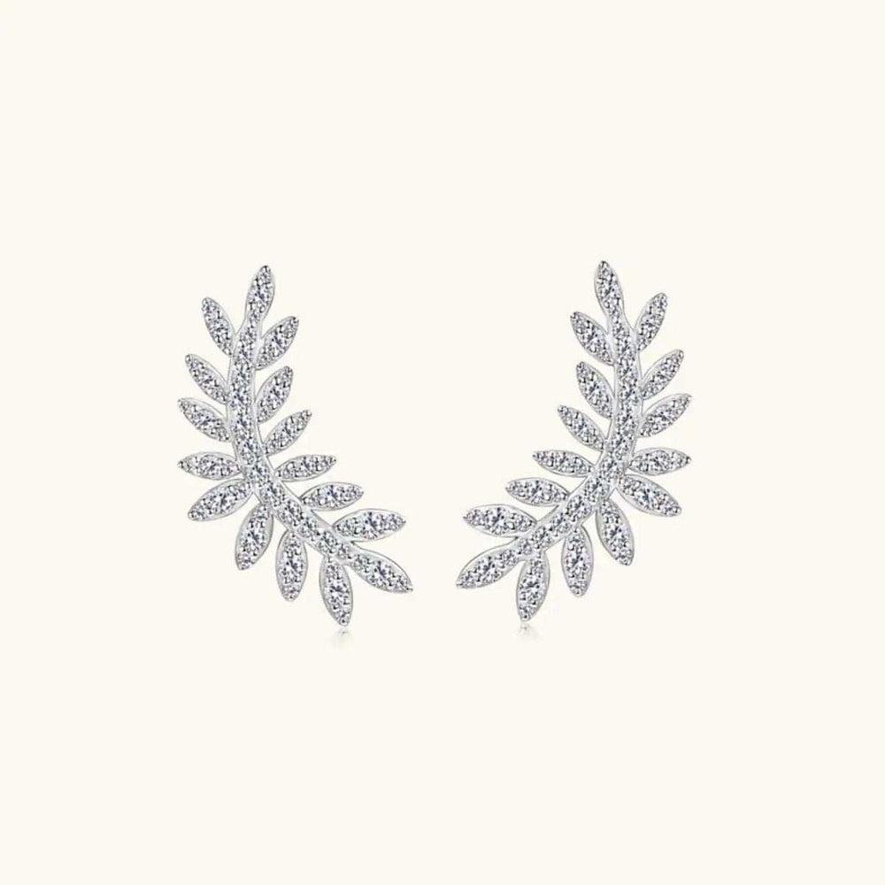 Moissanite 925 Sterling Silver Leaf Shape Stud Earrings - Trendsi - Flyclothing LLC