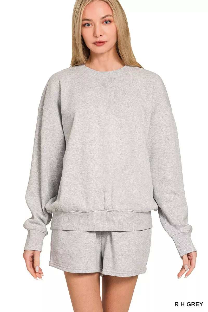 Zenana Fleece Long Sleeve Sweatshirts & Shorts Set - Trendsi - Flyclothing LLC
