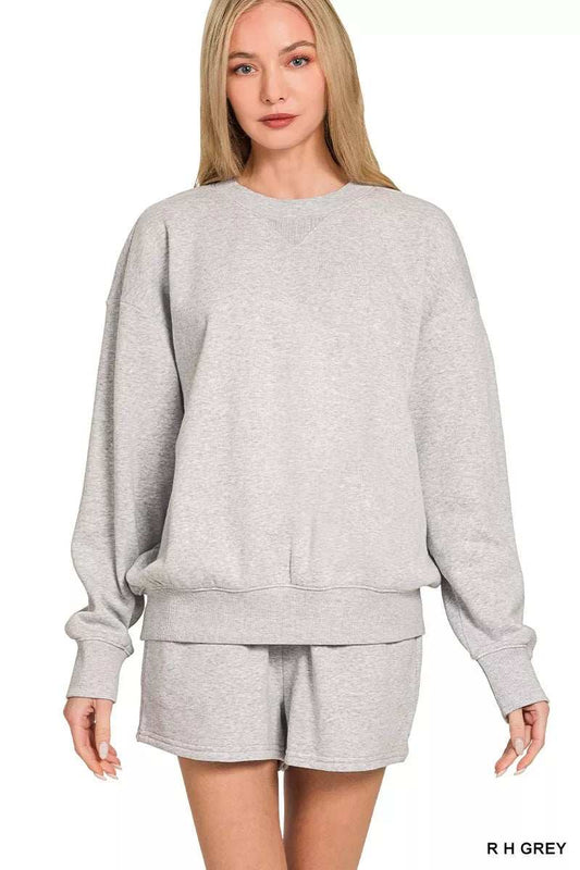 Zenana Fleece Long Sleeve Sweatshirts & Shorts Set - Trendsi - Flyclothing LLC