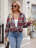 Pocketed Plaid Collared Neck Long Sleeve Shirt - Trendsi - Flyclothing LLC