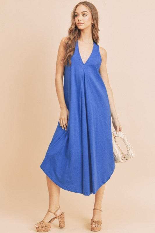 Aemi + Co Front Pleat Detail V-Neck Sleeveless Midi Dress - Trendsi - Flyclothing LLC