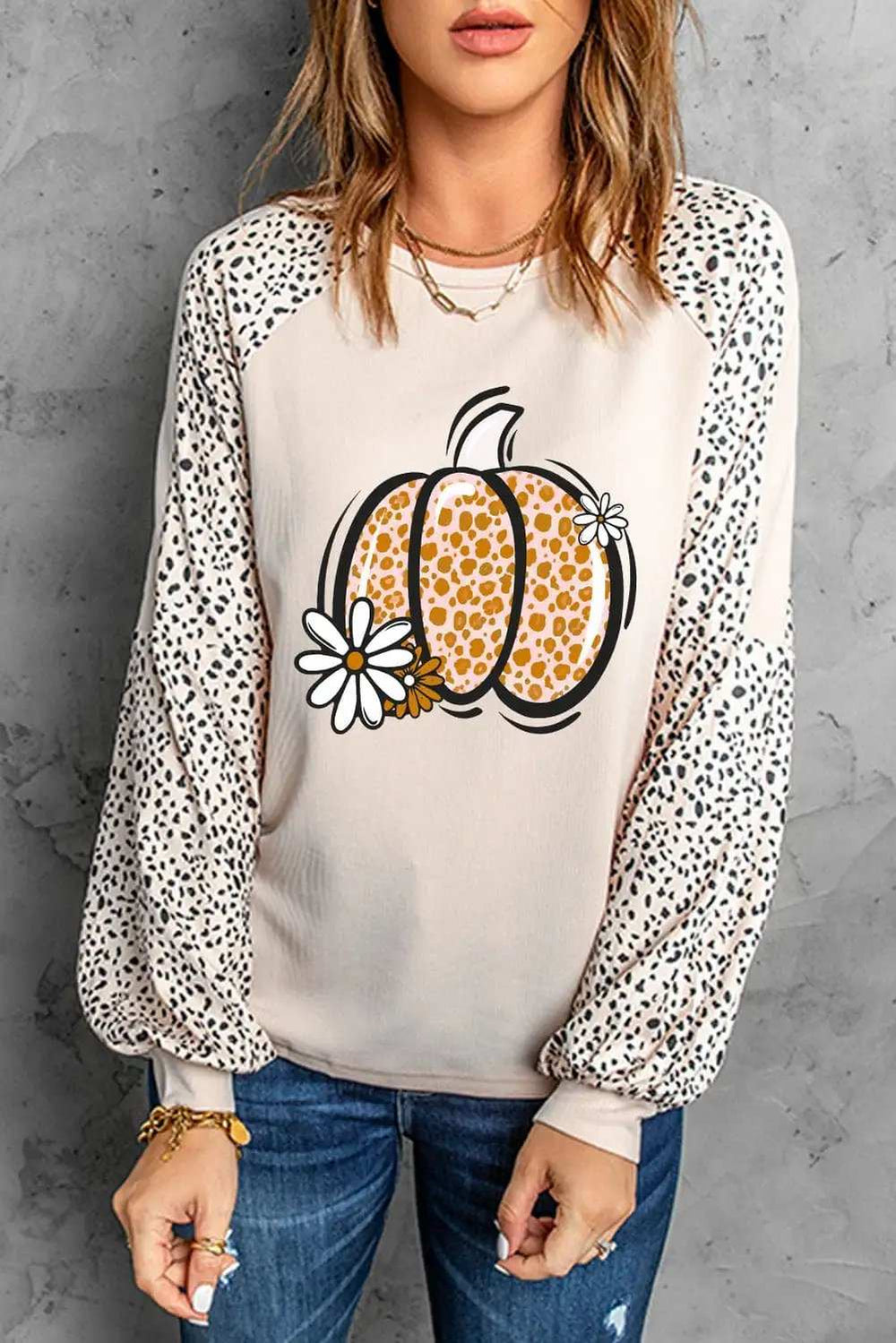 Pumpkin Graphic Round Neck Long Sleeve Top - Trendsi - Flyclothing LLC