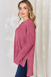 Basic Bae Full Size Ribbed Half Button Long Sleeve High-Low T-Shirt