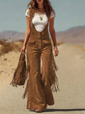 Fringe Corduroy Button Front Overalls - Trendsi - Flyclothing LLC