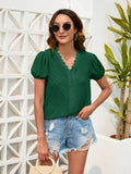 Swiss Dot Lace Detail V-Neck Blouse - Trendsi - Flyclothing LLC