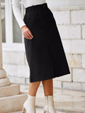 Front Slit Shift High Waist Midi Skirt - Trendsi - Flyclothing LLC