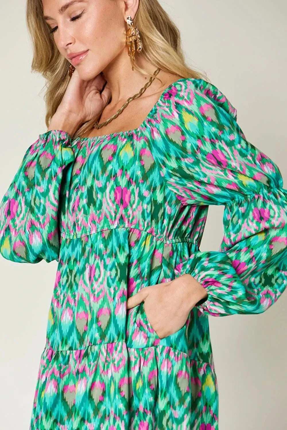Double Take Full Size Printed Long Sleeve Dress - Trendsi - Flyclothing LLC