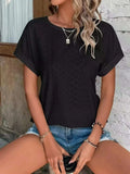 Eyelet Round Neck Short Sleeve T-Shirt - Trendsi - Flyclothing LLC