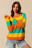 SO ME Multi Color Stripe Sweater with Ribbed Detail - Trendsi - Flyclothing LLC