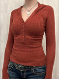 Button Front Long Sleeve Sweater - Trendsi - Flyclothing LLC