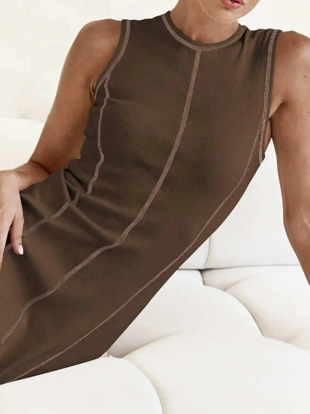 Contrast Stitching Round Neck Sleeveless Midi Dress - Trendsi - Flyclothing LLC