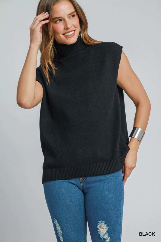 Umgee High-Low Turtleneck Sleeveless Sweater Top - Trendsi - Flyclothing LLC