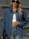 Button Down Collared Neck Long Sleeve Denim Top - Trendsi - Flyclothing LLC