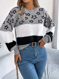 Star Contrast Round Neck Sweater - Trendsi - Flyclothing LLC