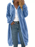Cozy Fleece Hooded Longline Zip Up Outerwear - Trendsi - Flyclothing LLC