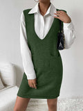 V-Neck Sleeveless Sweater Dress with Pockets - Trendsi - Flyclothing LLC