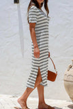 Casual Striped V-Neck Midi T-Shirt Dress - Trendsi - Flyclothing LLC