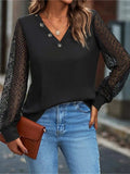 Decorative Button V-Neck Long Sleeve T-Shirt - Trendsi - Flyclothing LLC