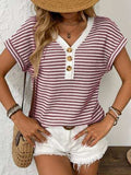 Striped V-Neck Short Sleeve T-Shirt - Trendsi - Flyclothing LLC
