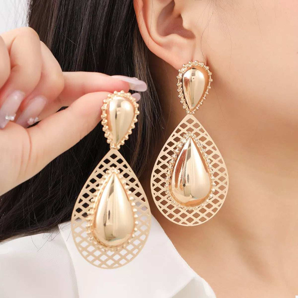 Hollowed-Out Teardrop Statement Earrings - Trendsi - Flyclothing LLC
