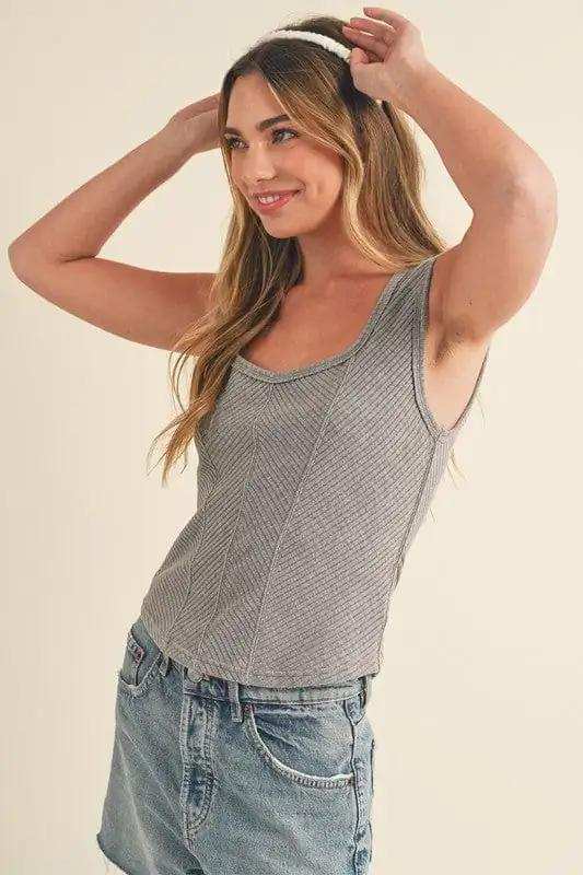 Aemi + Co Exposed Seam Ribbed Wide Strap Tank - Trendsi - Flyclothing LLC