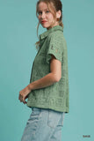 Umgee Patch Lace Short Sleeve Button Down Shirt - Trendsi - Flyclothing LLC