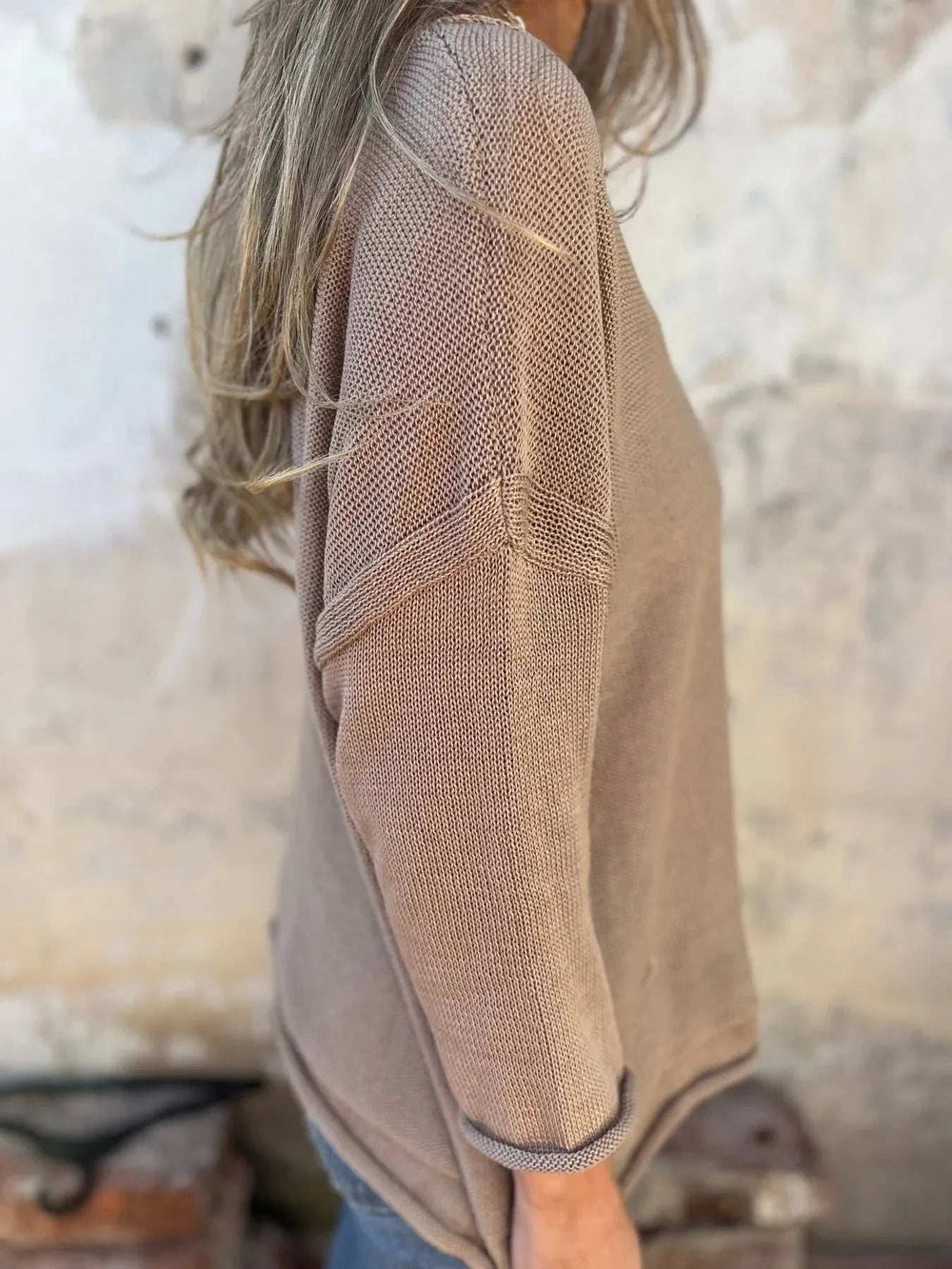 Full Size Casual V-Neck Knit Sweater Plus Size - Trendsi - Flyclothing LLC