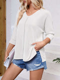 Textured Round Neck Three-Quarter Sleeve Blouse - Trendsi - Flyclothing LLC