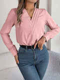 V-Neck Long Sleeve Blouse - Trendsi - Flyclothing LLC