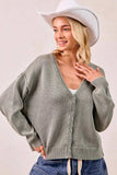 BiBi Washed Sweater V Neck Cardigan - Trendsi - Flyclothing LLC