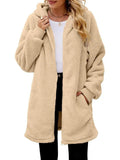 Fuzzy Pocketed Zip Up Long Sleeve Hooded Jacket - Trendsi - Flyclothing LLC