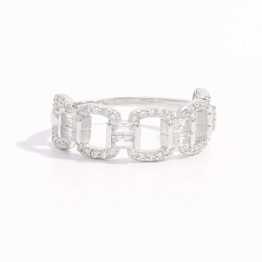 925 Sterling Silver Zircon Cutout Ring - Trendsi - Flyclothing LLC