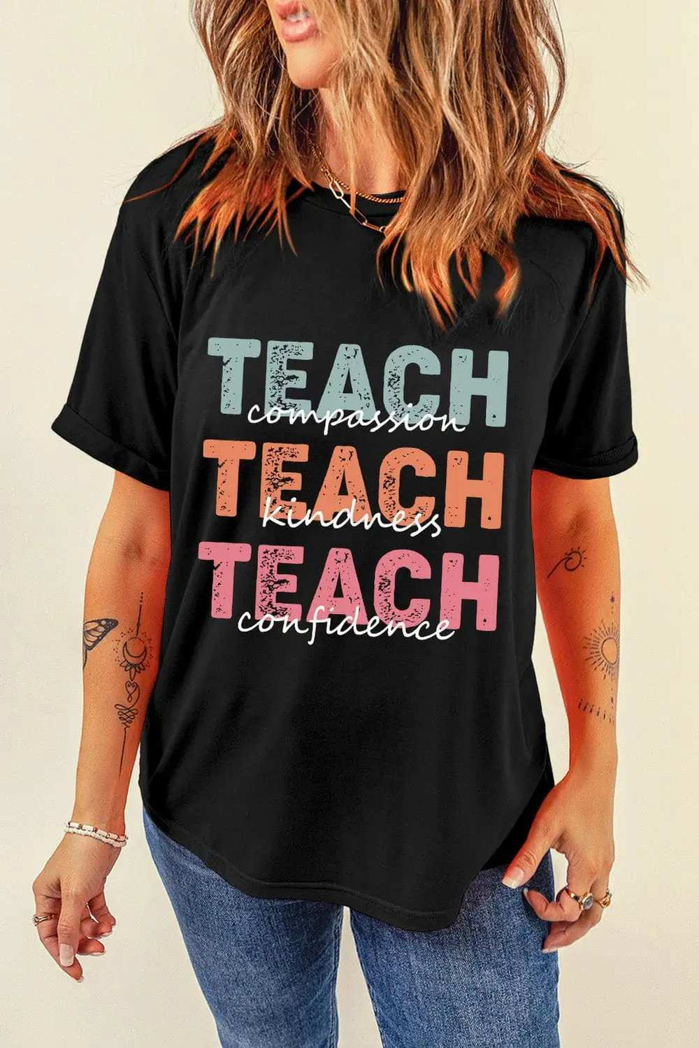 Letter Graphic Round Neck Short Sleeve T-Shirt - Trendsi - Flyclothing LLC