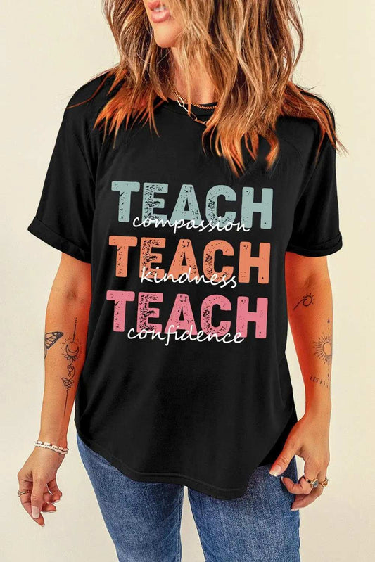 Letter Graphic Round Neck Short Sleeve T-Shirt - Trendsi - Flyclothing LLC