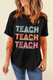 Letter Graphic Round Neck Short Sleeve T-Shirt - Trendsi - Flyclothing LLC