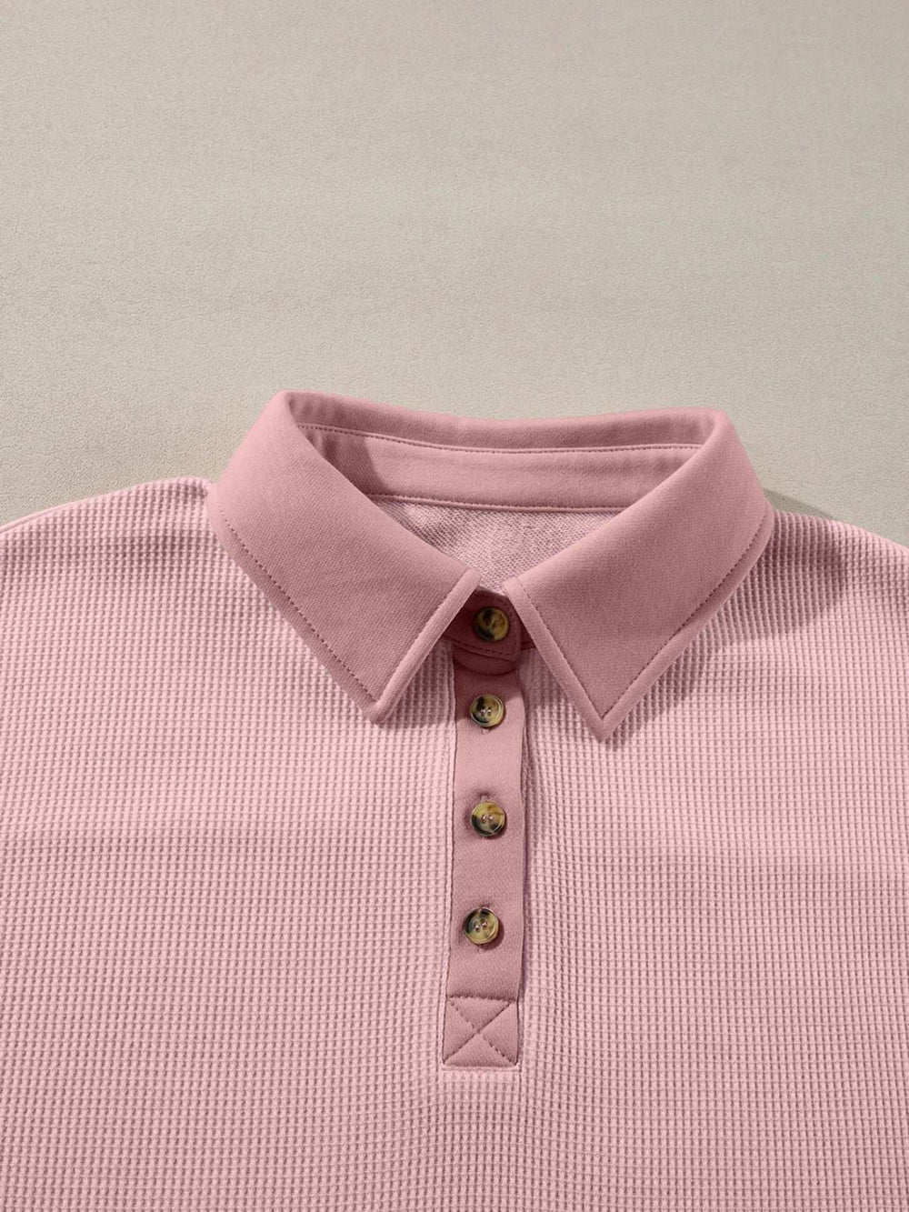 Long Sleeve Thermal Knit Polo Top - Trendsi - Flyclothing LLC