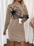 Perfee Flower Mock Neck Long Sleeve Sweater Dress - Trendsi - Flyclothing LLC