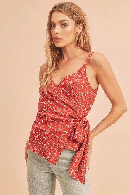 Aemi + Co Ditsy Floral Surplice Adjustable Straps Cami - Trendsi - Flyclothing LLC