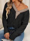 Lace Detail V-Neck Long Sleeve Sweater - Trendsi - Flyclothing LLC