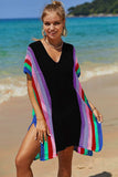 Double Take Openwork Striped Slit Knit Cover Up - Trendsi - Flyclothing LLC
