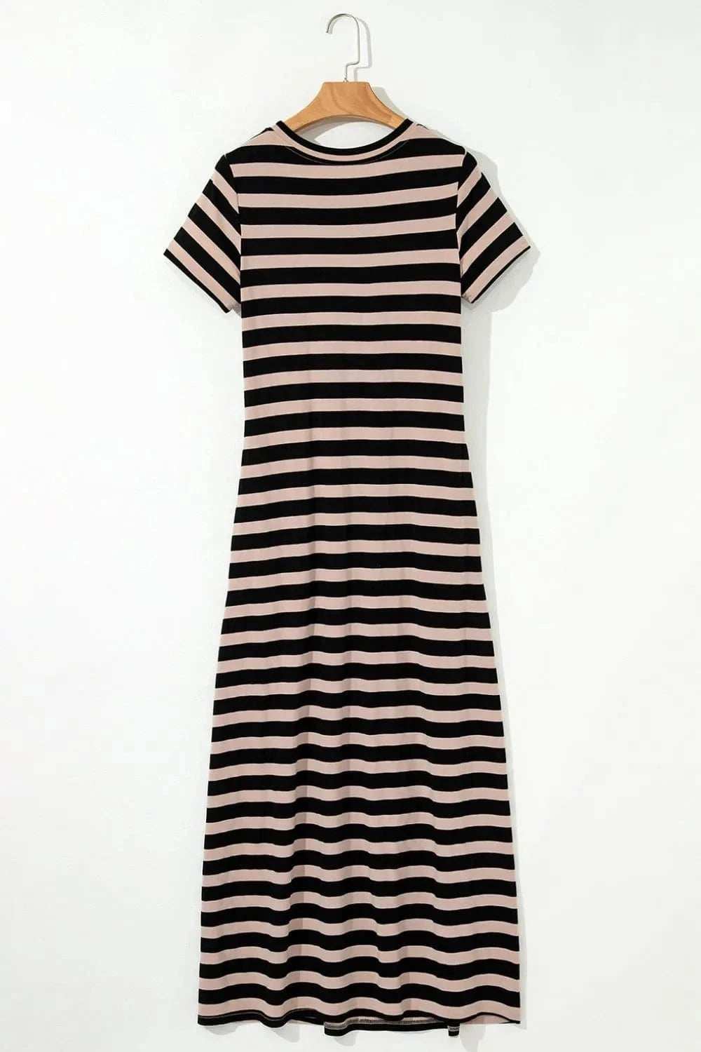 Stripe Casual Round Neck Tee Dress with Pockets - Trendsi - Flyclothing LLC