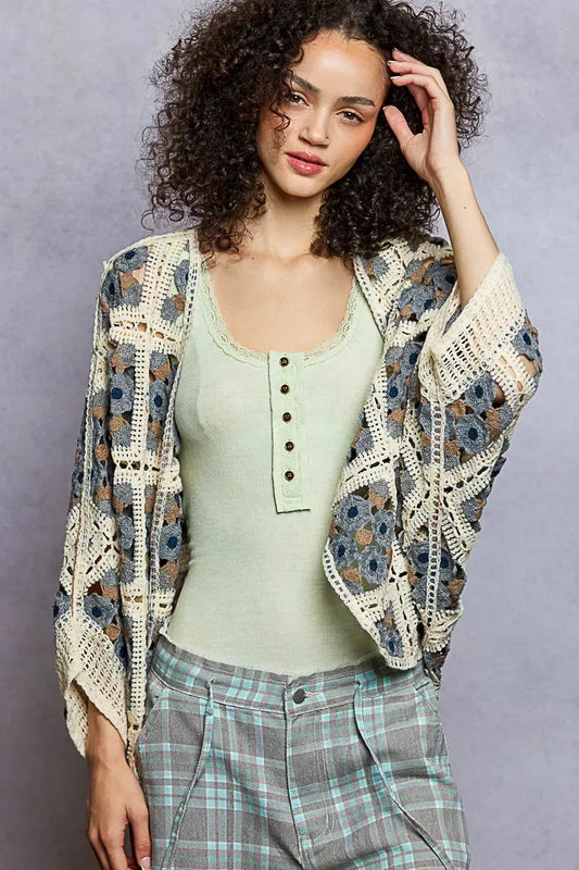 POL Open Front Floral Crochet Cardigan - Trendsi - Flyclothing LLC