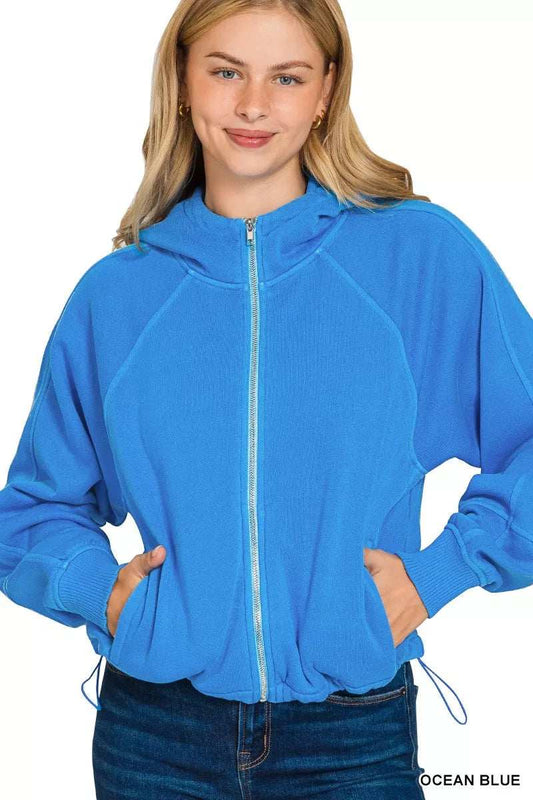 Zenana Fleece Pigment Dye Zip Up Hoodie with Pockets - Trendsi - Flyclothing LLC
