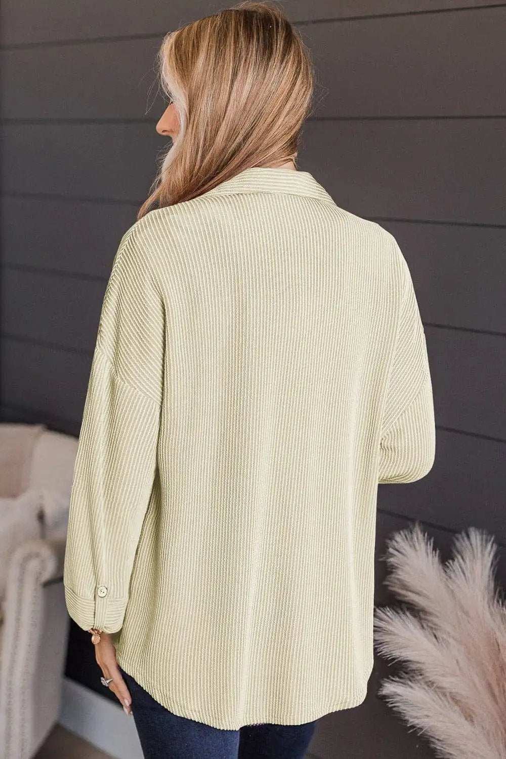 Striped Collared Neck Long Sleeve Shirt - Trendsi - Flyclothing LLC