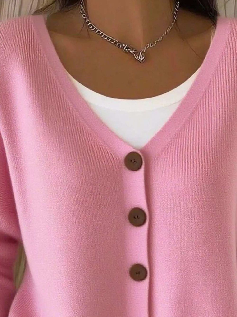 Full Size Button-Front V-Neck Cardigan Plus Size - Trendsi - Flyclothing LLC