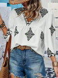 Printed V-Neck Three-Quarter Sleeve Blouse - Trendsi - Flyclothing LLC