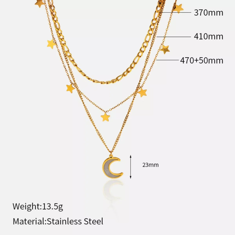 18K Gold-Plated Moon Three-Layered Necklace - Trendsi - Flyclothing LLC