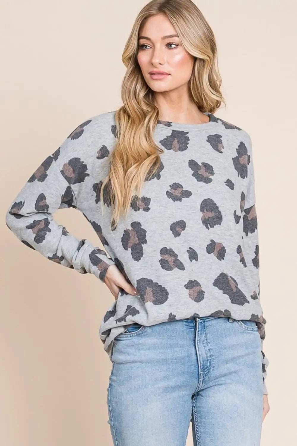 BOMBOM Leopard Drop Shoulder T-Shirt - Trendsi - Flyclothing LLC
