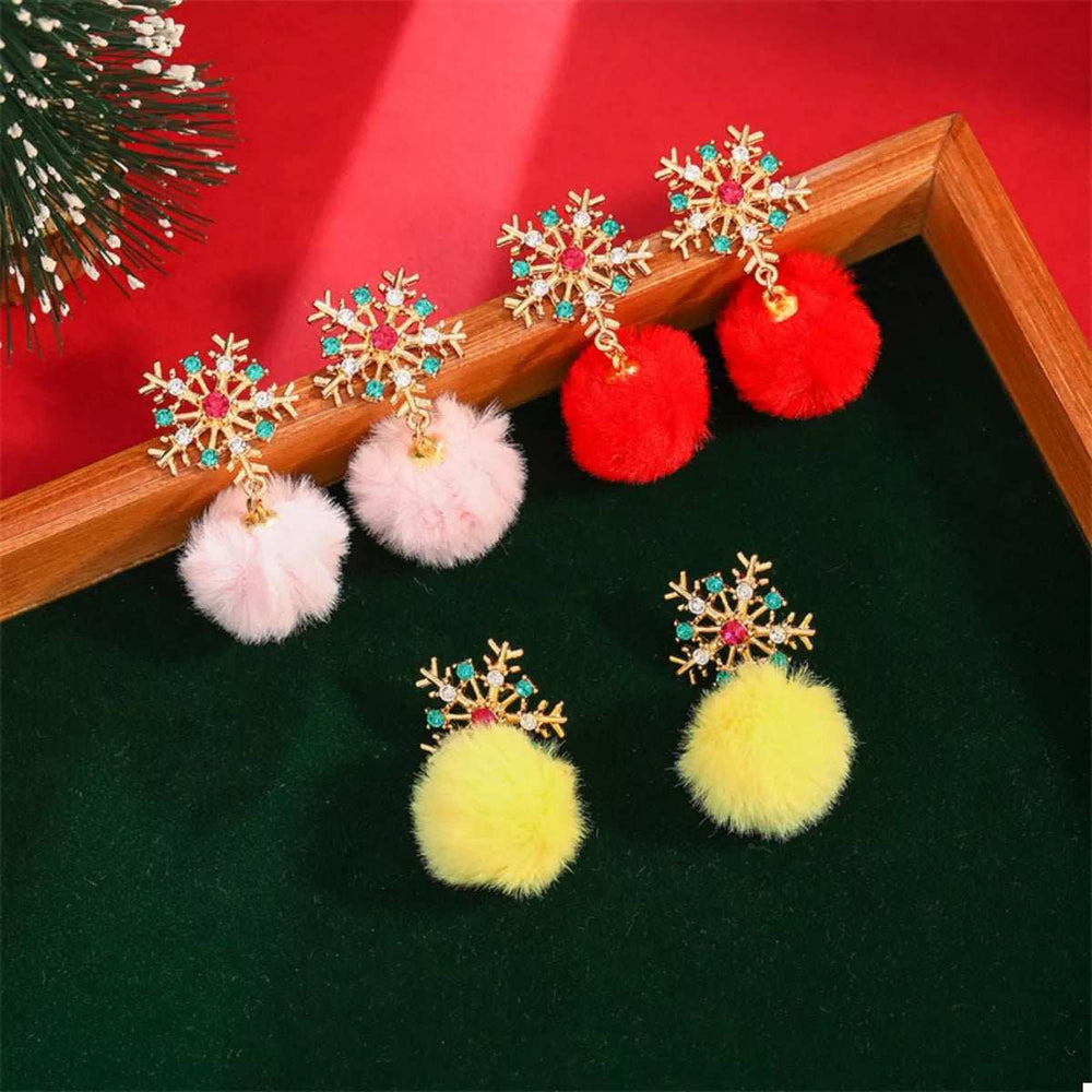 Christmas Snowflake Pom Pom Drop Earrings - Trendsi - Flyclothing LLC
