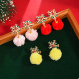 Christmas Snowflake Pom Pom Drop Earrings - Trendsi - Flyclothing LLC